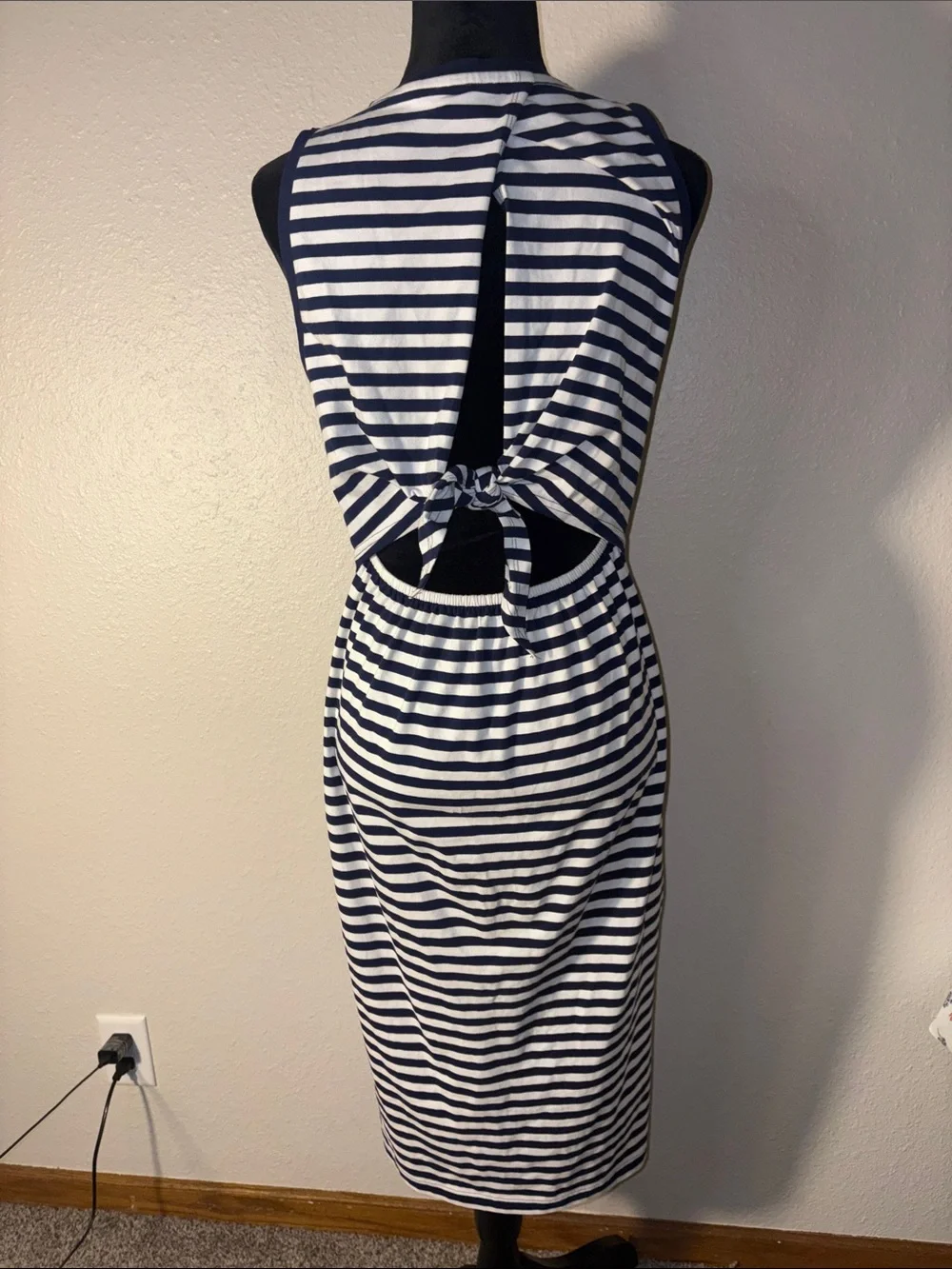 J. Crew Navy and White Striped Crewneck Tee